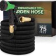 Joeys Garden Expandable Garden Hose with 8 Function Hose Nozzle, Lightweight Anti-Kink Flexible Garden Hoses, Extra Strength Fabric with Double Latex Core (75 FT, Black)