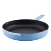 KitchenAid 48532 Enameled Cast Iron Frying Pan/Skillet with Helper Handle and Pour Spouts, 12 Inch, Blue Velvet
