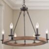 LNC Farmhouse Chandeliers for Dining Room, Wagon Wheel Chandelier, 6-Light Kitchen Island Lighting for Living Room, Entryway, Foyer