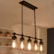 LNC  Kennild 5-Light Matte Black and Brown Wood Tone Farmhouse Linear LED Kitchen Island Light
