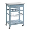 Linon KI092BLU01U Blue Wood Base with Stainless Steel Metal Top Rolling Kitchen Cart (22.88-in x 15.75-in x 33.88-in)