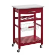 Linon KI094RED01U Red Wood Base with Stainless Steel Metal Top Rolling Kitchen Cart (22.88-in x 15.75-in x 33.88-in)