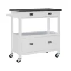 Linon KI106WHT01U White Wood Base with Stainless Steel Metal Top Rolling Kitchen Cart (37.5-in x 18-in x 36-in)