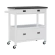 Linon KI106WHT01U White Wood Base with Stainless Steel Metal Top Rolling Kitchen Cart (37.5-in x 18-in x 36-in)