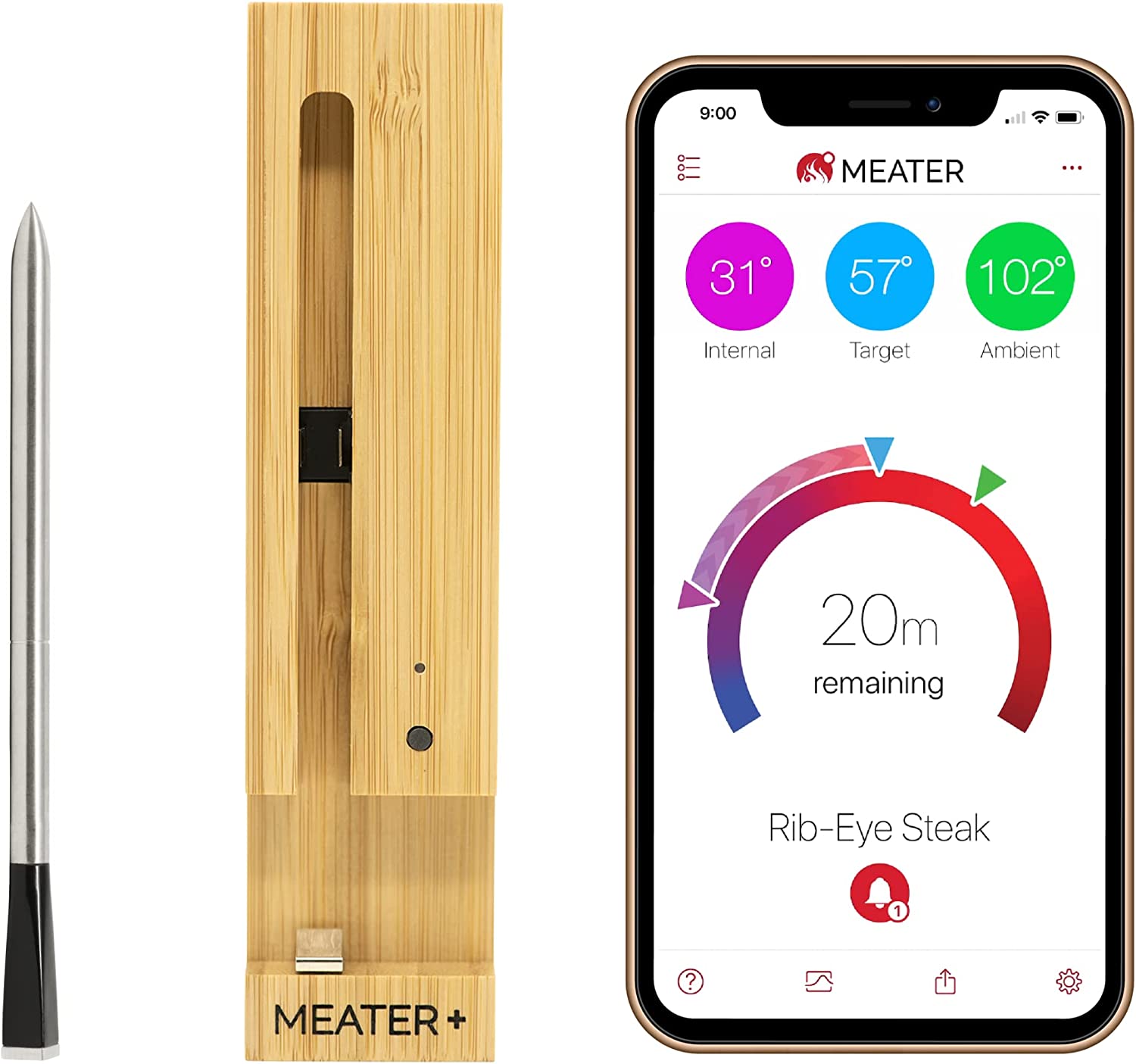 MEATER Plus, Smart Meat Thermometer with Bluetooth, 165ft Wireless Range