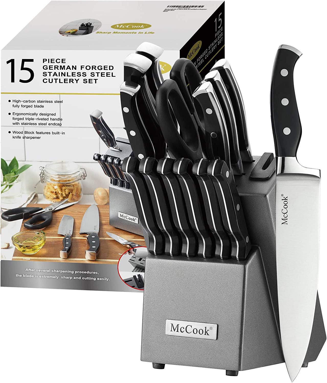  Kitchen Knife Set, 6-Piece Small Knife Set with Wooden Block,  Super Sharp, High Carbon Stainless Steel Cutlery Knife Block Set : Tools &  Home Improvement
