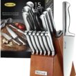 McCook MC29 Knife Sets,15 Pieces German Stainless Steel Kitchen Knife Block Sets with Built-in Sharpener