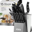 McCook® MC25A Knife Sets,15 Pieces German Stainless Steel Kitchen Knife Block Set with Built-in Sharpener