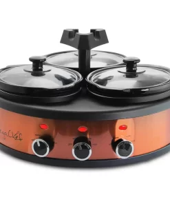 MegaChef MC-1103 Triple 4.5 Qt. Copper Slow Cooker with Glass Lids