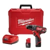 Milwaukee 2408-22 M12 12V Lithium-Ion Cordless 3/8 in. Hammer Drill/Driver Kit with Two 1.5 Ah Batteries and Hard Case