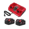 Milwaukee 48-59-1852PD M18 18-Volt Lithium-Ion Starter Kit with Two 5.0 Ah Battery Packs and Dual Bay Rapid Charger