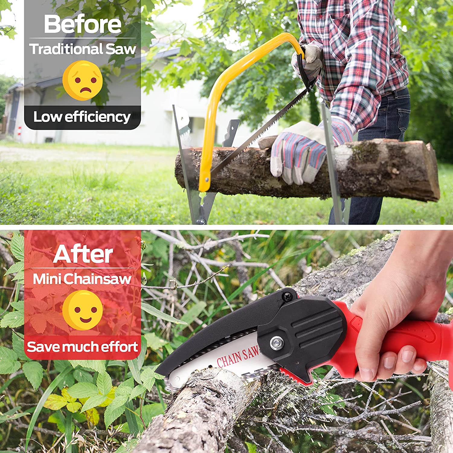 4 Inch Electric Cordless Chain Saw Small Handheld Wood Tree Bush Branch  Cutter 