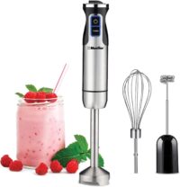 Mueller Ultra-Stick 500 Watt 9-Speed Immersion Multi-Purpose Hand Blender Heavy Duty Copper Motor Brushed 304 Stainless Steel With Whisk, Milk Frother Attachments