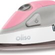Oliso M2 Mini Project Steam Iron with Solemate - for Sewing, Quilting, Crafting, and Travel | 1000 Watt Dual Voltage Ceramic Soleplate Steam Iron, Pink