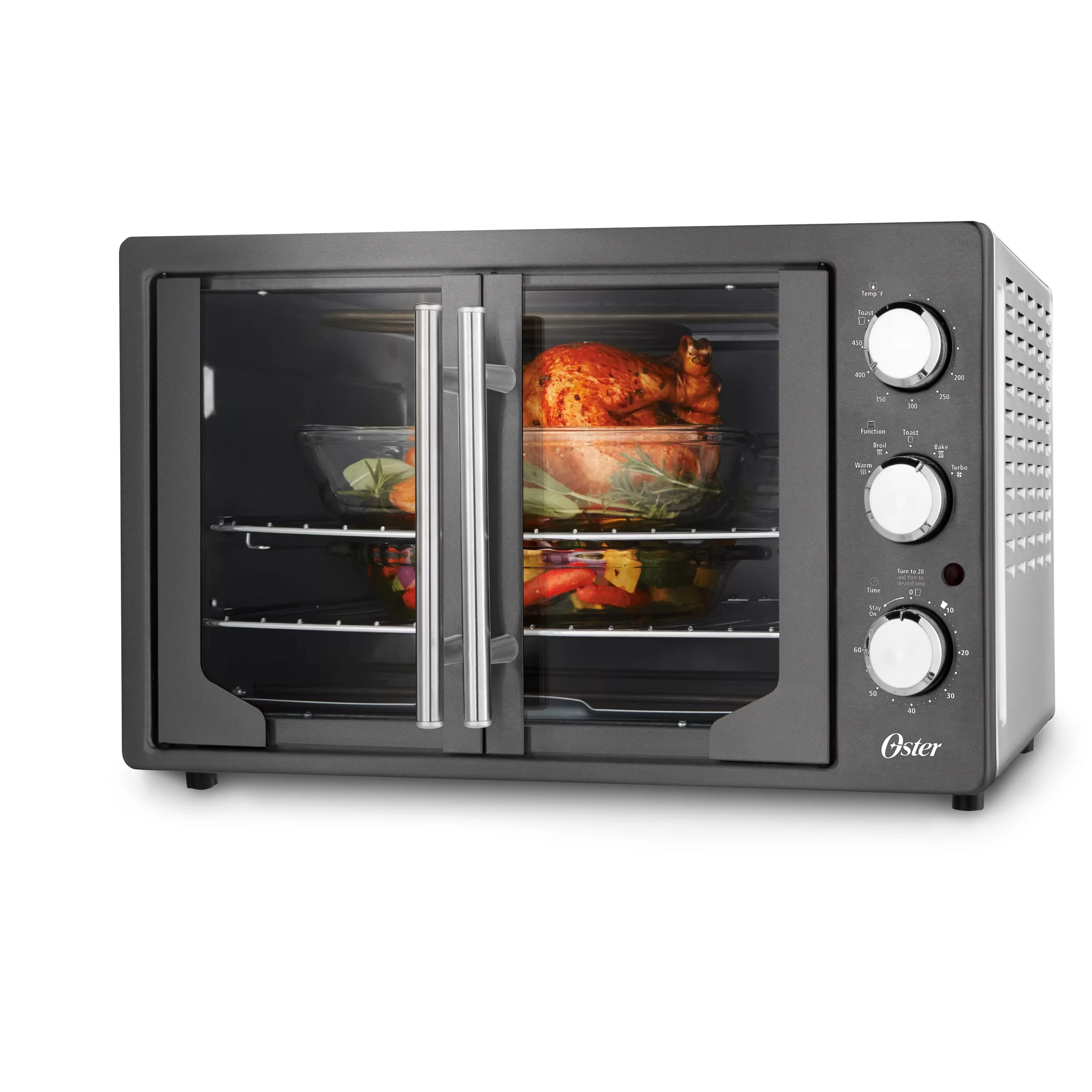 Oster French Door Convection Toaster Oven, Countertop Oven, Metallic &  Charcoal 