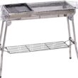 Outsunny ‎846-028 Portable Folding Charcoal BBQ Grill Stainless Steel Camp Picnic Cooker with Grill Pan Storage Shelf Hooks