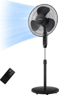 PELONIS 16'' Pedestal Remote Control, Oscillating Stand Up Fan 7-Hour Timer, 3-Speed and Adjustable Height, PFS40A4BBB, Supreme 16"-Black