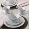 Pfaltzgraff 5217179 Trellis White 16-Piece Dinnerware Set, Service for 4, Distressed White