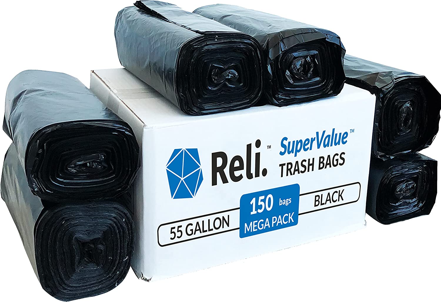 Reli. Easy Grab Trash Bags, 55-60 Gallon (150 Count) - Star Seal Super Black