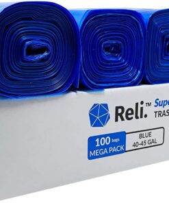 Reli. SuperValue 40-45 Gallon Recycling Bags (100 Count) Blue Trash Bags 40 Gallon - 45 Gallon Capacity (Made in USA) Large Blue Recycling Garbage Bags (31 Gal, 39 Gal, 45 Gal Compatible)