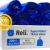 Reli. SuperValue 40-45 Gallon Recycling Bags (200 Count, Bulk) Blue Trash Bags for Recycling, Made in USA (40 Gallon - 42 Gallon - 45 Gallon Trash Bags) Large Garbage BagsCan Liners 40-45 Gal, Blue