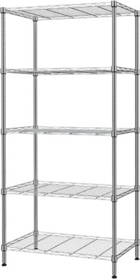 SINGAYE 5 Tier Adjustable Storage Shelf Metal Storage Rack Wire Shelving Unit Storage Shelves Metal 660Lbs Capacity 23.6" L x 14" W x 59.1" H for Pantry Closet Kitchen Laundry Silver