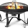 SINGLYFIRE 29 inch Fire Pits for Outside Firepit Outdoor Wood Burning Bonfire Pit Steel Firepit Bowl for Patio Backyard Camping,with Ash Plate,Spark Screen,Log Grate,Poker