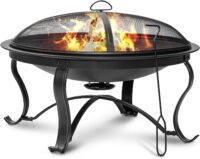SINGLYFIRE 29 inch Fire Pits for Outside Firepit Outdoor Wood Burning Bonfire Pit Steel Firepit Bowl for Patio Backyard Camping,with Ash Plate,Spark Screen,Log Grate,Poker