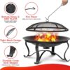 SINGLYFIRE 29 inch Fire Pits for Outside Firepit Outdoor Wood Burning Bonfire Pit Steel Firepit Bowl for Patio Backyard Camping,with Ash Plate,Spark Screen,Log Grate,Poker
