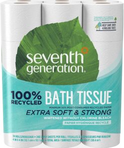Seventh Generation White Toilet Paper 2-Ply 100% Recycled Paper, 24 Count of 240 Sheets Per Roll, Pack of 2 (Packaging May Vary)