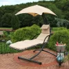 Sunnydaze Decor CHL-BEIGE Black Metal Frame Hanging Chaise Lounge Chair(s) with Tan Sling Seat Sunnydaze Decor CHL-BEIGE Black Metal Frame Hanging Chaise Lounge Chair(s) with Tan Sling Seat