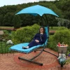 Sunnydaze Decor CHL-TEAL Black Metal Frame Hanging Chaise Lounge Chair(s) with Blue Sling Seat