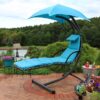 Sunnydaze Decor CHL-TEAL Black Metal Frame Hanging Chaise Lounge Chair(s) with Blue Sling Seat