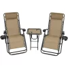 Sunnydaze Decor DL-016 2 Black Metal Frame Stationary Zero Gravity Chair(s) with Tan Sling Seat