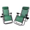Sunnydaze Decor DL-748 2 Black Metal Frame Stationary Zero Gravity Chair(s) with Green Sling Seat