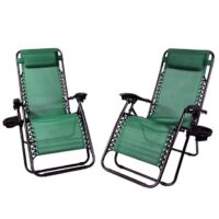 Sunnydaze Decor DL-748 2 Black Metal Frame Stationary Zero Gravity Chair(s) with Green Sling Seat