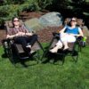Sunnydaze Decor DL-922 2 Black Metal Frame Stationary Zero Gravity Chair(s) with Brown Sling Seat
