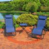 Sunnydaze Decor DL-996 2 Black Metal Frame Stationary Zero Gravity Chair(s) with Blue Sling Seat