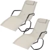 Sunnydaze Decor PL-694 2 Gray Metal Frame Chaise Lounge Chair(s) with Off-white Sling Seat