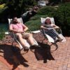 Sunnydaze Decor PL-694 2 Gray Metal Frame Chaise Lounge Chair(s) with Off-white Sling Seat