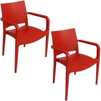 Sunnydaze Decor TLA-155-2PK 2 Stackable Red Plastic Frame Stationary Dining Chair(s) with Solid SeatSunnydaze Decor TLA-155-2PK 2 Stackable Red Plastic Frame Stationary Dining Chair(s) with Solid Seat