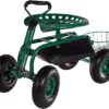 Sunnydaze Garden Cart Rolling Scooter with Extendable Steer Handle, Swivel Seat & Utility Tool Tray, Green