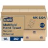 Tork Multifold Hand Towel Natural H2, Universal, 100% Recycled Fibers, 16 x 250 Sheets, MK520A