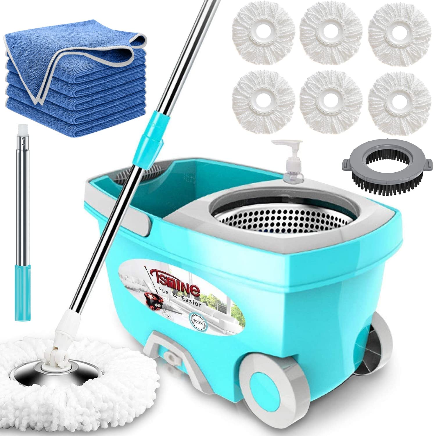 Tsmine Spin Mop Bucket System Stainless Steel Deluxe 360