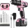 WORKPRO Pink Cordless 20V Lithium-ion Drill Driver Set, 1 Battery, Charger and Storage Bag Included - Pink Ribbon (‎ML-CD130-200KS)
