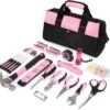 WORKPRO W009062A Pink Tool Kit, Home Repairing Tool Set with Wide Mouth Open Storage Bag, Household Tool Kit - Pink Ribbon