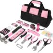 WORKPRO W009062A Pink Tool Kit, Home Repairing Tool Set with Wide Mouth Open Storage Bag, Household Tool Kit - Pink Ribbon
