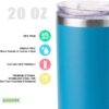 koodee 20 oz Stainless Steel Skinny Tumblers (4 Pack) Double Wall Insulated Water Tumbler Cup with Straw, Lids and Straw Brushes (Baby blue,White,Pink,Sky ,Blue)