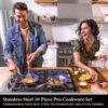 GRANITESTONE 7786 Classic Blue 10-Piece Stainless Steel Tri-Ply Nonstick Diamond Infused Coating Cookware Set