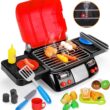 AugToy Kids Play Food Grill with Pretend Smoke Sound Light Kitchen Playset Pretend BBQ Accessories Camping Toy Cooking Set Birthday Outdoor Toys for Toddlers Children Boys Girls Kid Toy